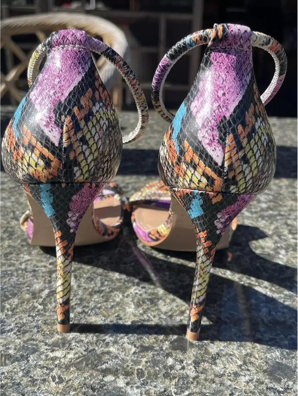 Steve Madden Soph Rainbow Snake Heels Pumps Open Toe Stiletto Ultra High Sz 6.5 - Picture 2 of 8
